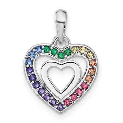 Rh-Plated Rainbow Crystal Double Heart Children&#39;s Pendant Sterling Silver QP5836, MPN: QP5836,
