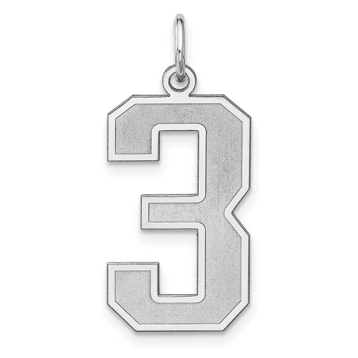 Satin Number 3 Charm Sterling Silver Rhodium-Plated QPXP03, MPN: QPXP03,