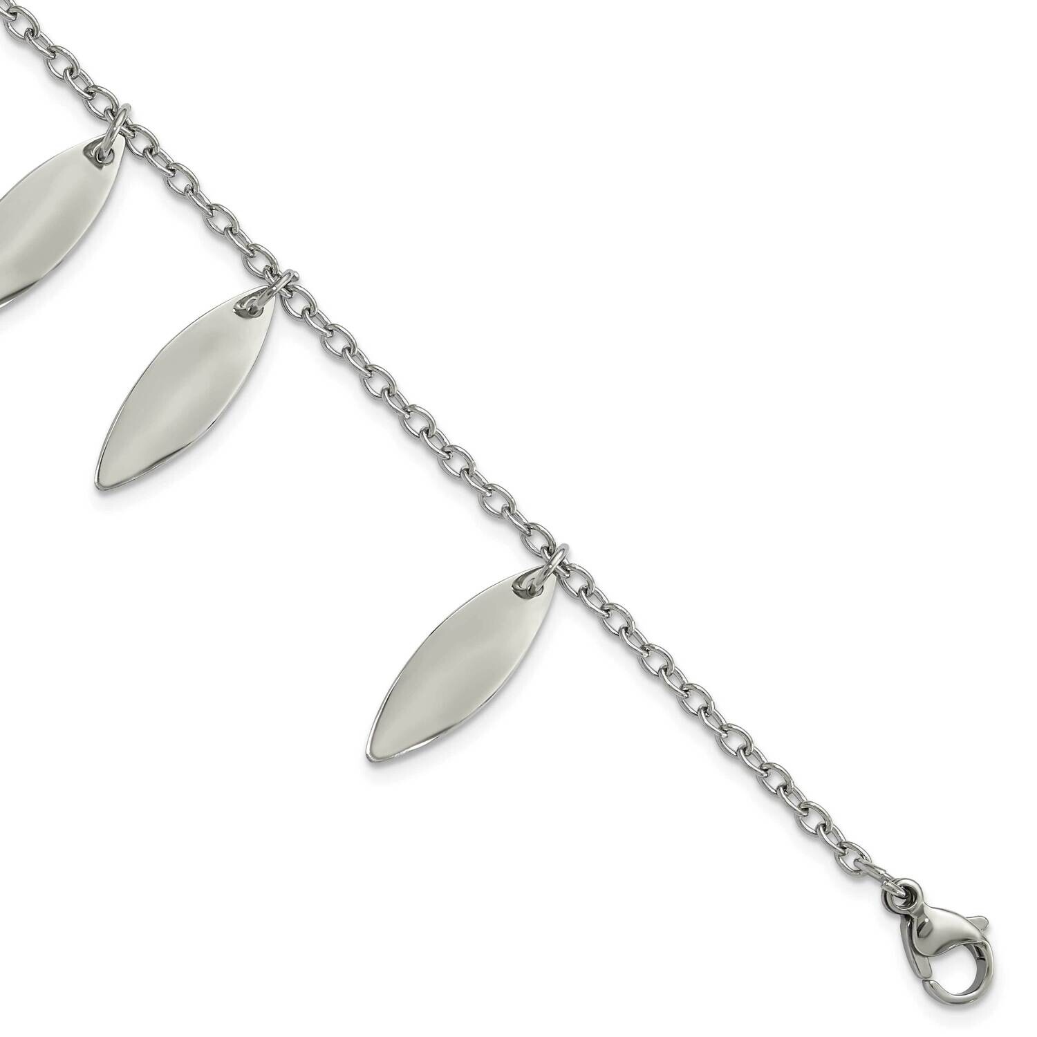 Polished Diamond Shaped Dangles Bracelet 7.5 Inch Stainless Steel SRB1076-7.5 by Chisel, MPN: SRB10…