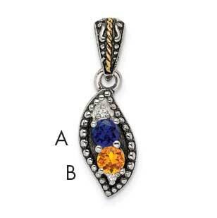 2-Stone Diamond Mothers Pendant Semi-Mount Sterling Silver Antiqued 14k QMPD40/2, MPN: QMPD40/2, 88…