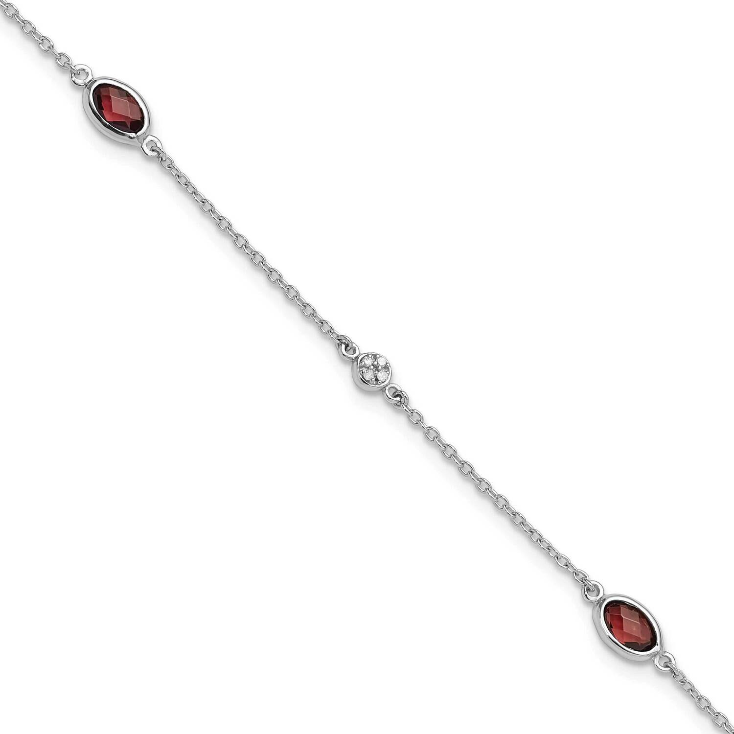 Rh Plated White Ice Diamond Garnet 1.25 In Extension Bracelet 7.5 Inch Sterling Silver QW368GA-7.5,…