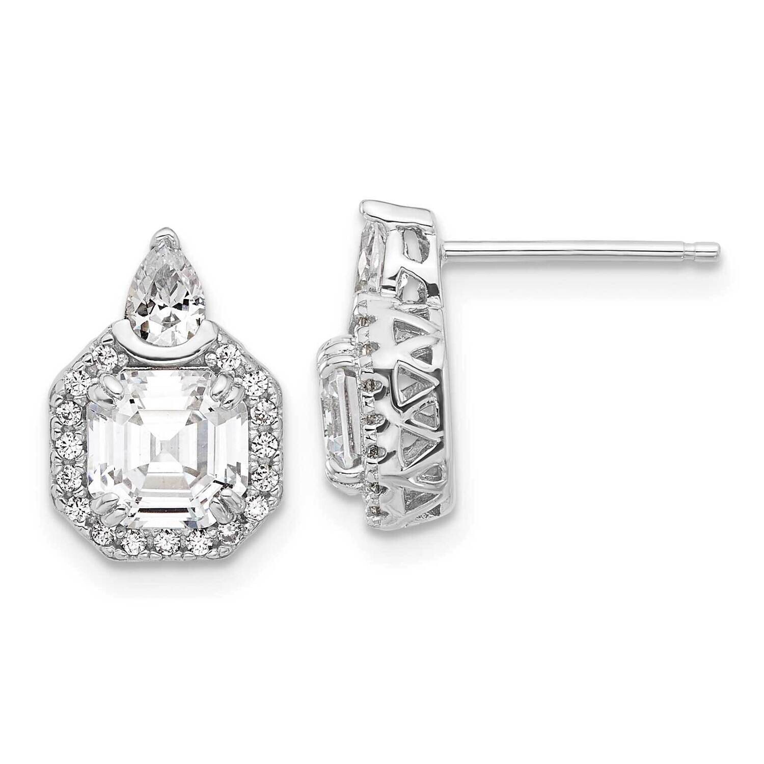 Sterling Shimmer CZ 38 Stone Teardrop Post Earrings Sterling Silver Rhodium-Plated QSH107, MPN: QSH…