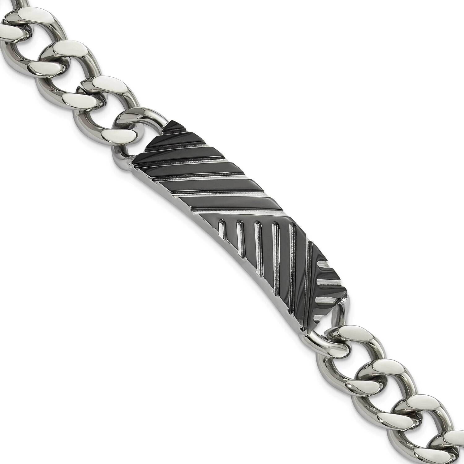 &amp; Black Enamel Line Design Bracelet 8.5 Inch Stainless Steel SRB1063-8.5 by Chisel, MPN: SRB1063-8.…
