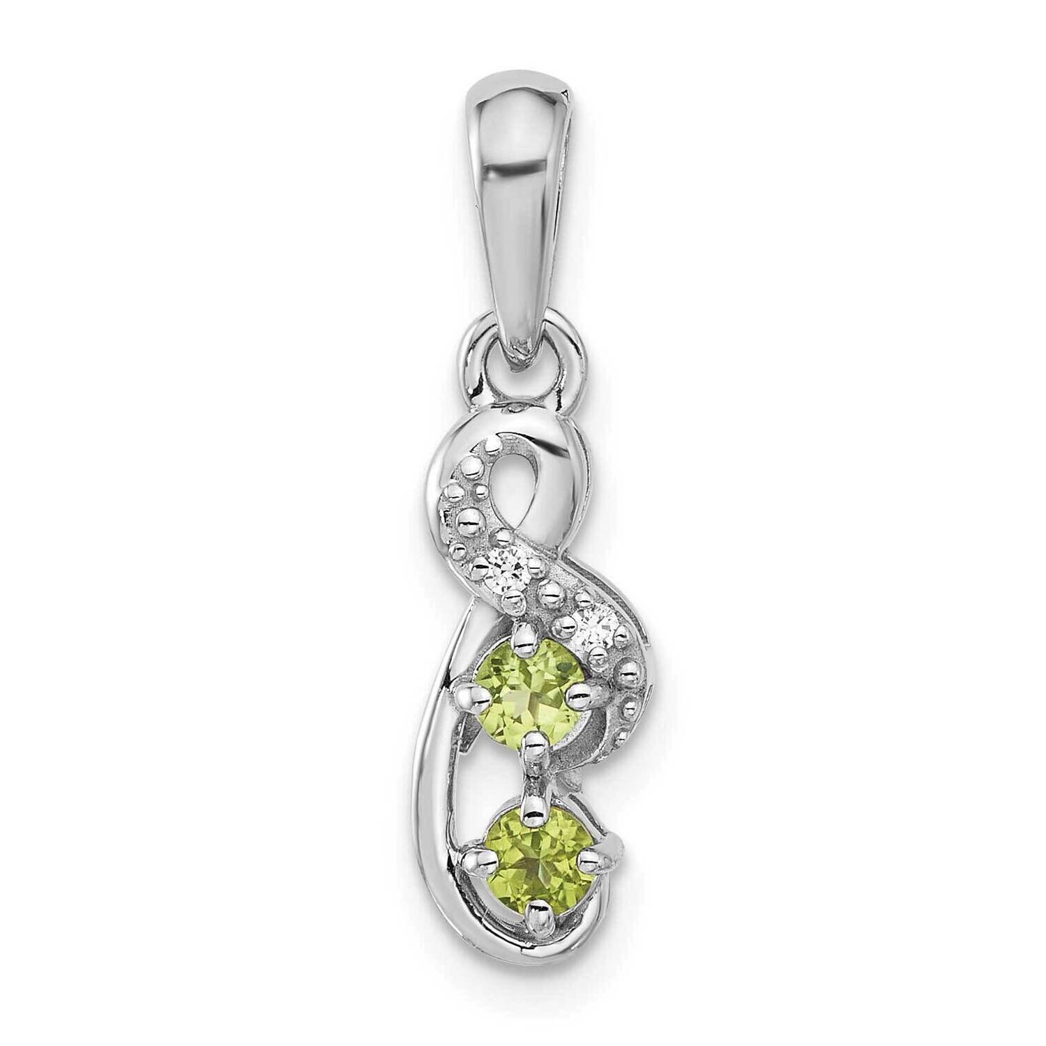 Peridot CZ Swirl Pendant Sterling Silver Rhodium-Plated QP5862PE, MPN: QP5862PE,
