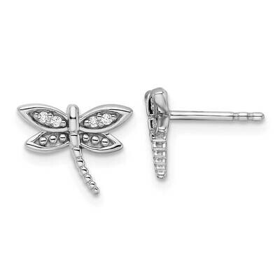 White Ice Diamond Dragonfly Post Earrings Sterling Silver Rhodium-Plated QW519, MPN: QW519, 1969041…