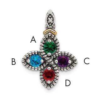 4-Stone Diamond Mothers Pendant Semi-Mount Sterling Silver Antiqued 14k QMPD28/4, MPN: QMPD28/4, 88…