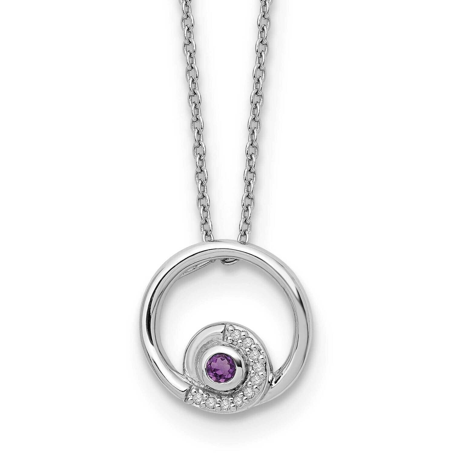 Rh Plated White Ice .05Ct. Diamond &amp; Amethyst 2 Inch Extension Necklace  Sterling Silver QW371AM-18…