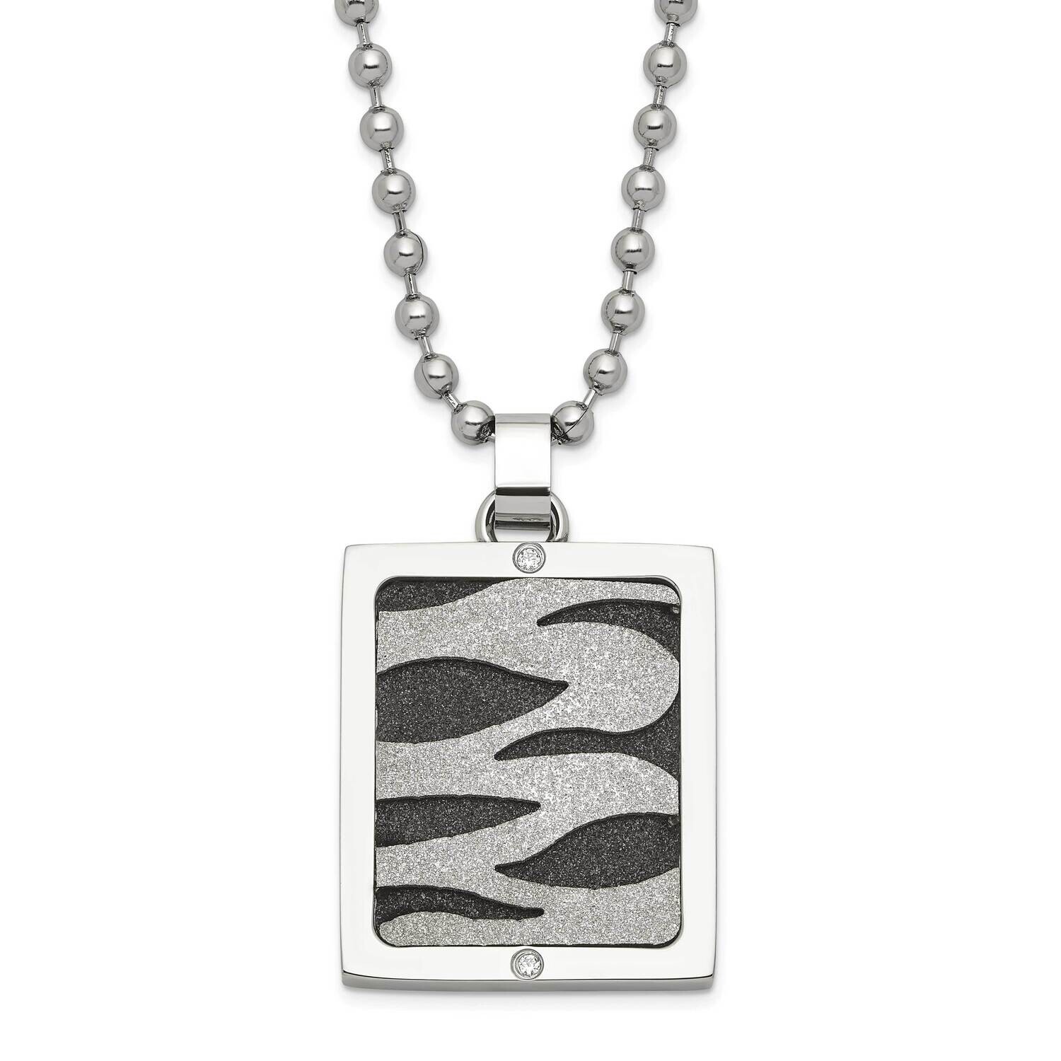 &amp; Black Ip-Plated Lasercut CZ Dog Tag Necklace Stainless Steel SRN1138-22 by Chisel, MPN: SRN1138-2…
