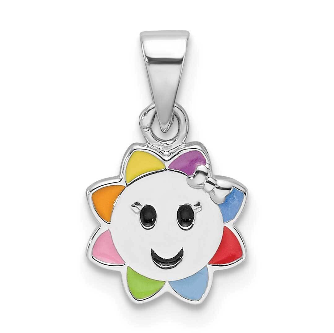 Rh-Plated Multicolor Enamel Smiling Sun Children&#39;s Pendant Sterling Silver QP5846, MPN: QP5846,