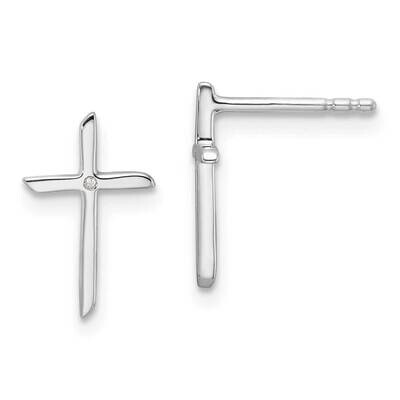 Rh Plated White Ice .01Ct. Diamond Cross Post Earrings Sterling Silver QW574, MPN: QW574,