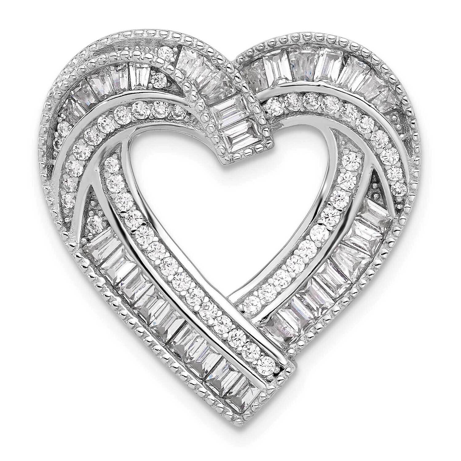 CZ Heart Chain Slide Pendant Sterling Silver Rhodium-Plated QP5785, MPN: QP5785,