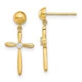 Madi K Polished CZ Cross Post Dangle Earrings 14k Gold SE3052, MPN: SE3052,