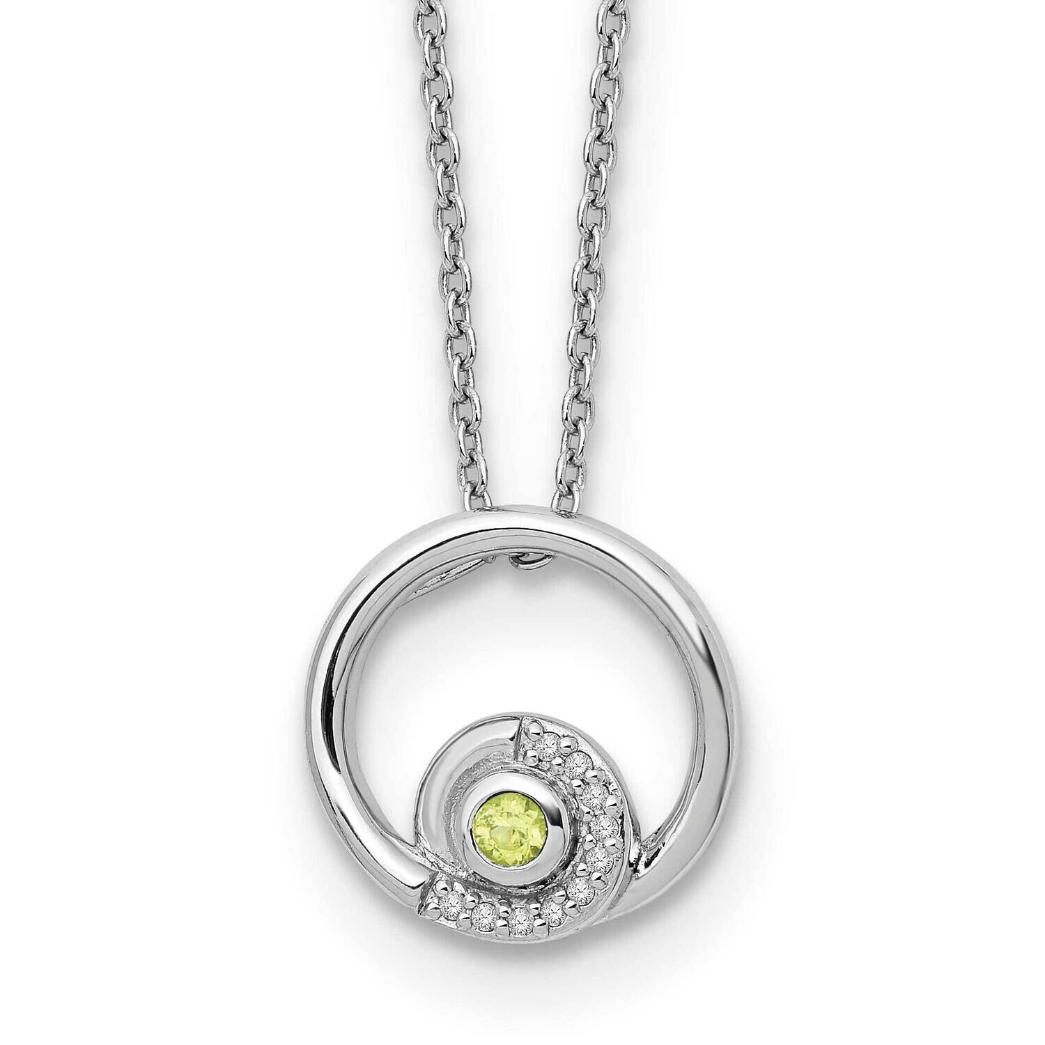 Rh Plated White Ice .05Ct. Diamond &amp; Peridot 2 Inch Extension Necklace Sterling Silver QW371PE-18