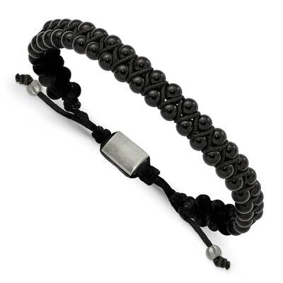 Chisel Brushed Black Agate Black Nylon Adjustable Bracelet 6.5 to 9.5 Inch Stainless Steel SRB3144 …