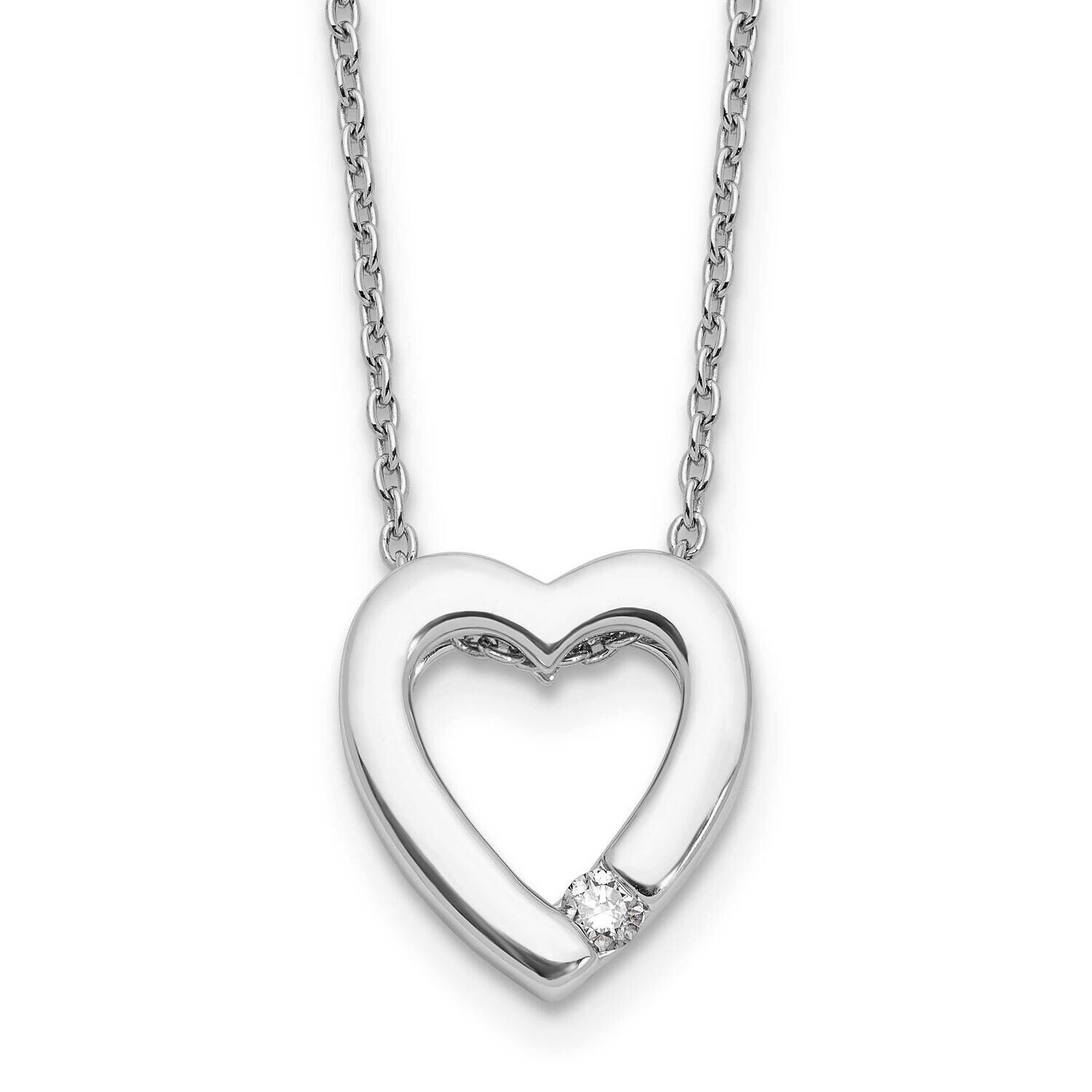 Rh Plated White Ice .07Ct Diamond Heart W2 In Extension Necklace Sterling Silver QW568-18