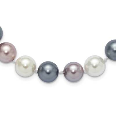 Majestik Rh-Pl 12-13mm Black White Grey Imit Shell Pearl Necklace Sterling Silver QMJN140MX-18.5, M…