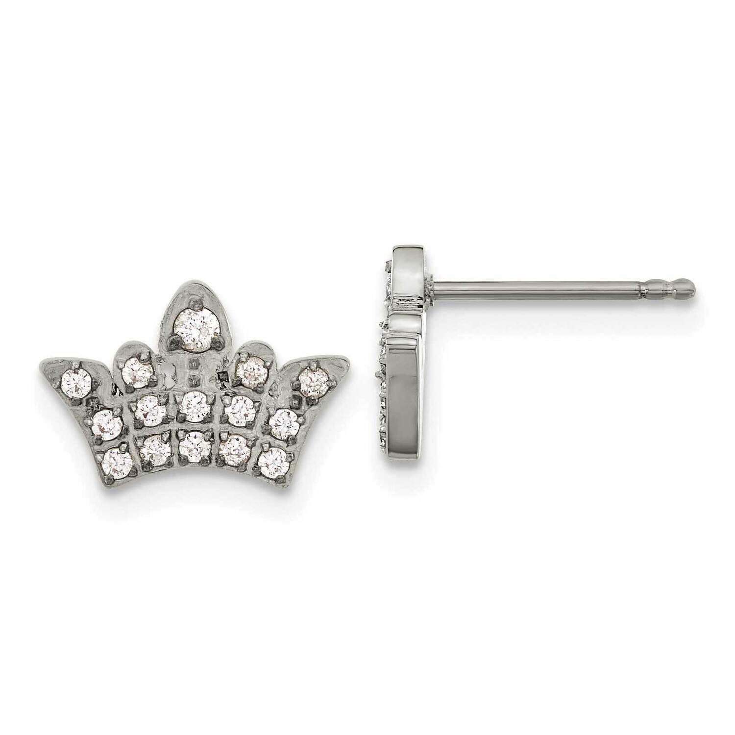Chisel Polished CZ Crown Post Earrings Stainless Steel SRE1582 by Chisel, MPN: SRE1582, 883957747354
