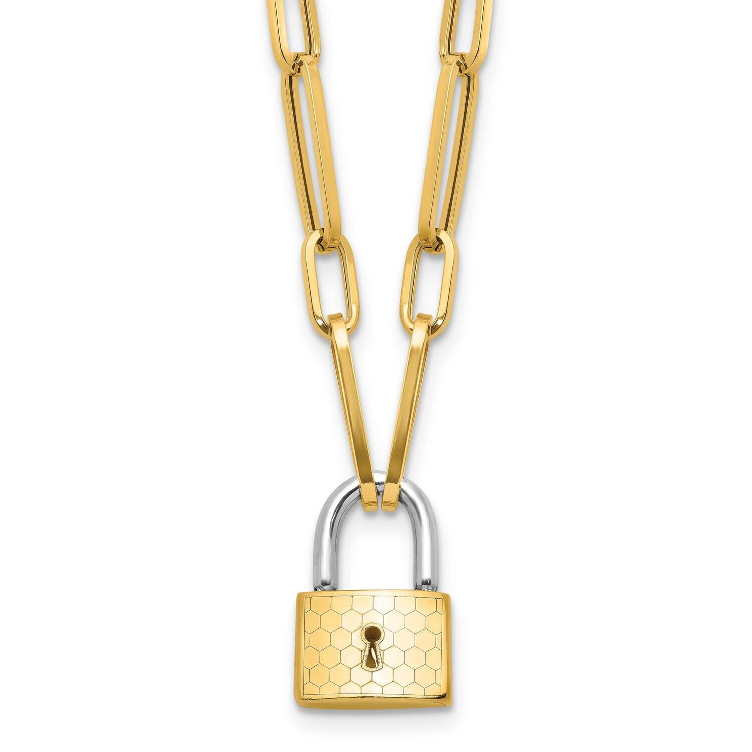 Fancy Link Lock Necklace 14k Two-Tone Gold SF2972-18.25