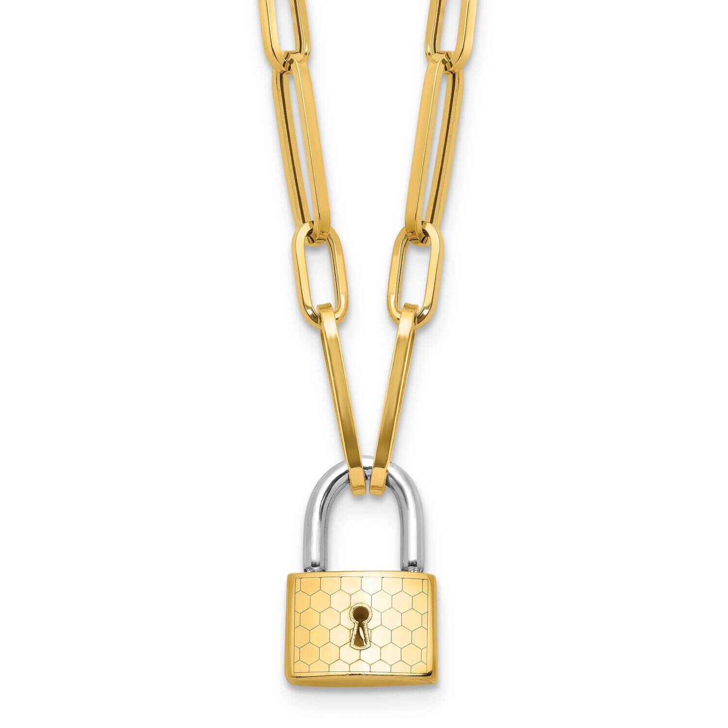 Fancy Link Lock Necklace 14k Two-Tone Gold SF2972-18.25, MPN: SF2972-18.25, 196904101124