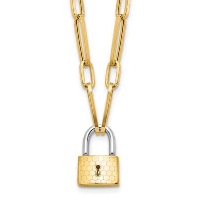 Fancy Link Lock Necklace 14k Two-Tone Gold SF2972-18.25, MPN: SF2972-18.25, 196904101124