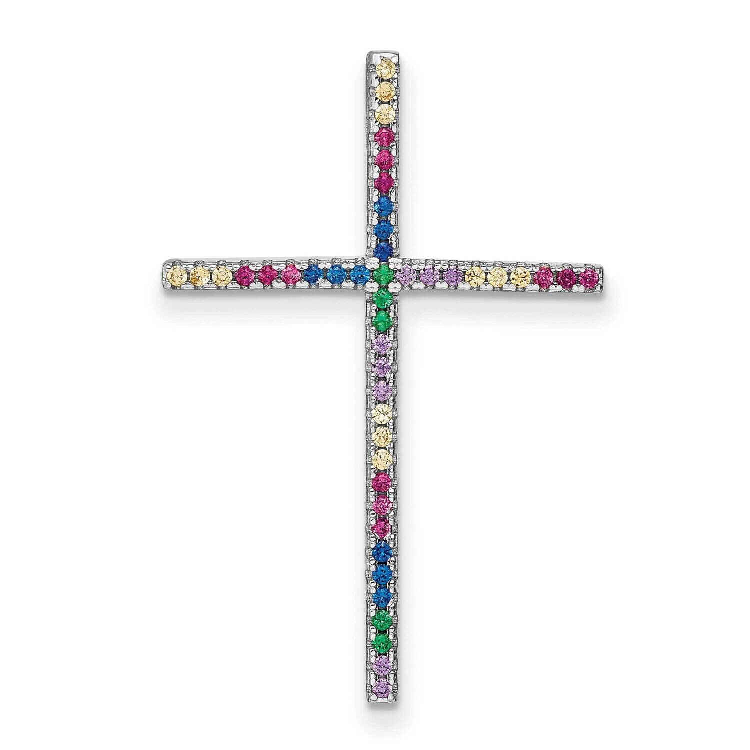 Prizma Colorful CZ Cross Chain Slide Sterling Silver Rhodium-Plated QP5259, MPN: QP5259,