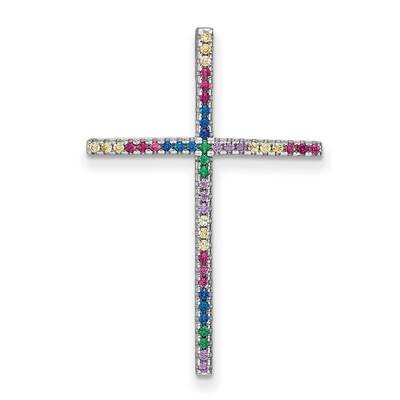 Prizma Colorful CZ Cross Chain Slide Sterling Silver Rhodium-Plated QP5259, MPN: QP5259,