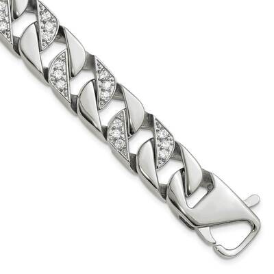Chisel Polished CZ 8.5 Inch Curb Link Bracelet Stainless Steel SRB3069-8.5 by Chisel, MPN: SRB3069-…