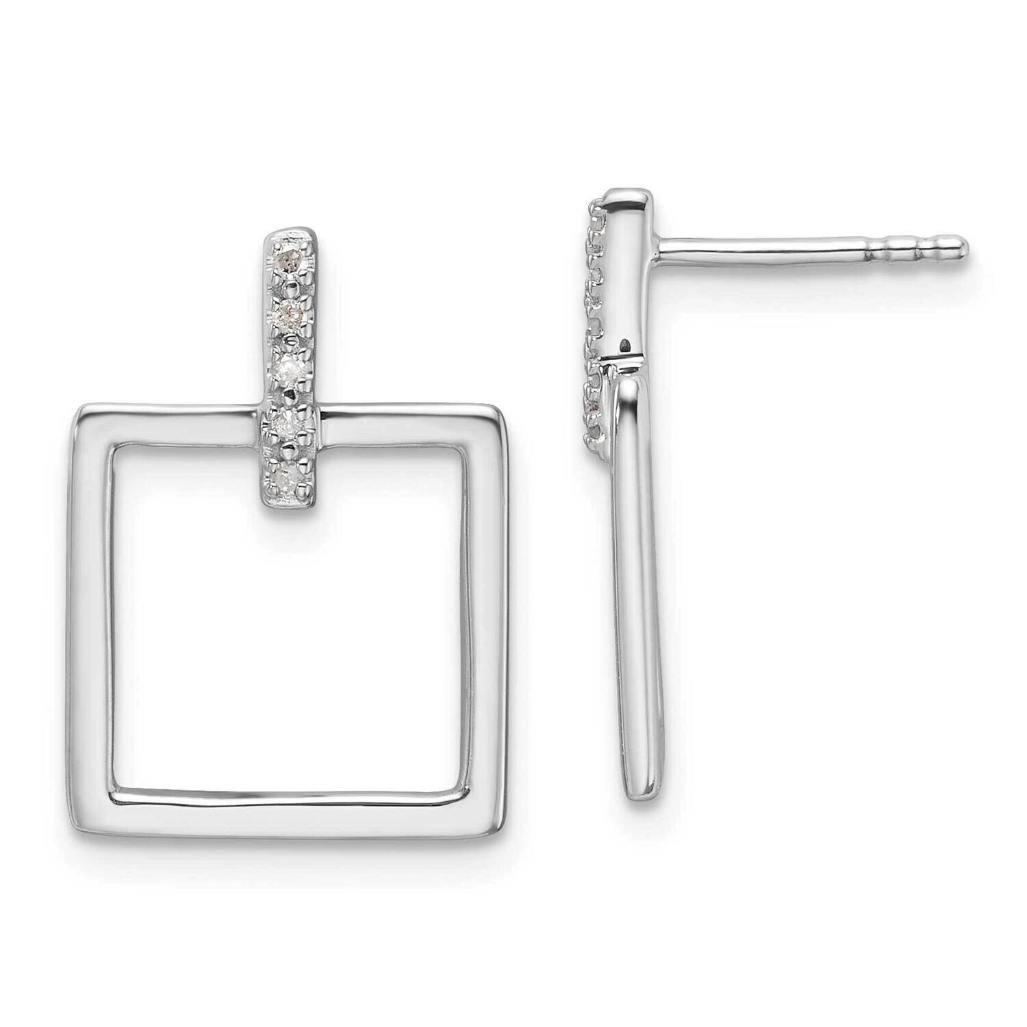 Rh Plated White Ice .05Ct. Diamond Square Post Dangle Earrings Sterling Silver QW558, MPN: QW558,