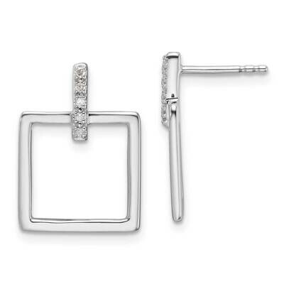 Rh Plated White Ice .05Ct. Diamond Square Post Dangle Earrings Sterling Silver QW558, MPN: QW558,