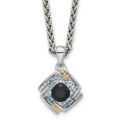 Shey Couture 14K Accent .49 Onyx .16 Swiss Blue Topaz 18 Inch Necklace Sterling Silver Rhodium-Plat…