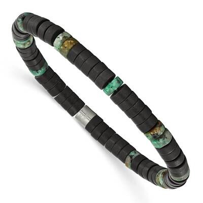 Chisel Brushed Green Sediment Black Agate Beaded Stretch Bracelet 7.5 Inch Stainless Steel SRB3121 …