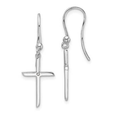 Rh Plated White Ice .01Ct. Diamond Cross Dangle Earrings Sterling Silver QW572, MPN: QW572,