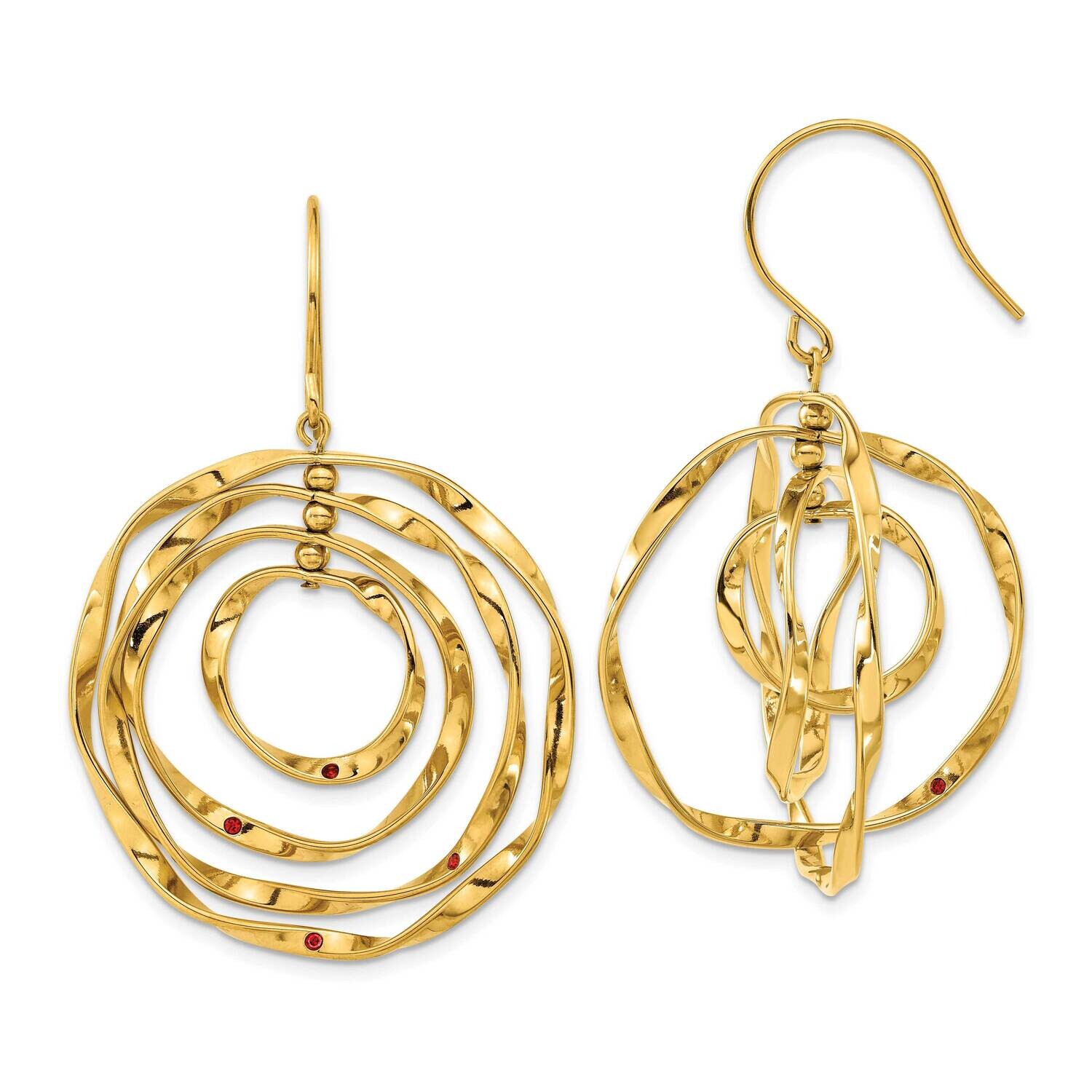 Chisel Polished Yellow Ip-Plated Red Preciosa Crystal Wavy Dangle Shepherd Hook Earrings Stainless …