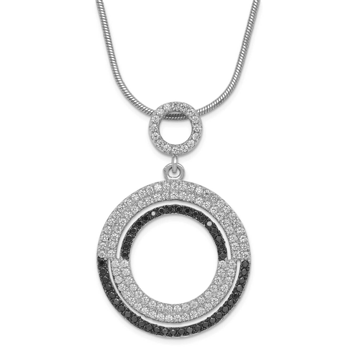 Black Clear CZ Brilliant Embers 2 Inch Extension Circle Necklace Sterling Silver QMP791-18