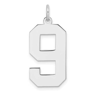 Polished Number 9 Charm Sterling Silver Rhodium-Plated QPXL09, MPN: QPXL09,