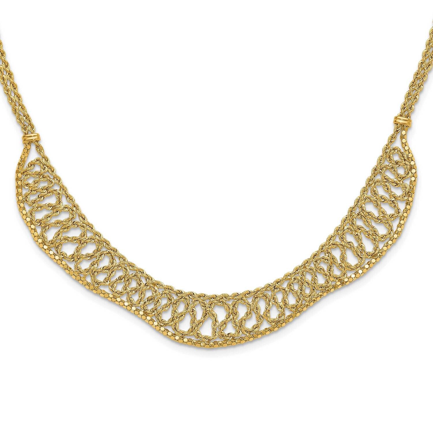 Braided Rope Chain Fancy Front Drape Necklace 14k Gold Diamond-Cut SF3011-17.25