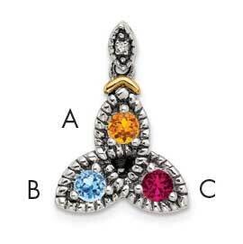 3-Stone Diamond Mothers Pendant Semi-Mount Sterling Silver Antiqued 14k QMPD28/3, MPN: QMPD28/3, 88…