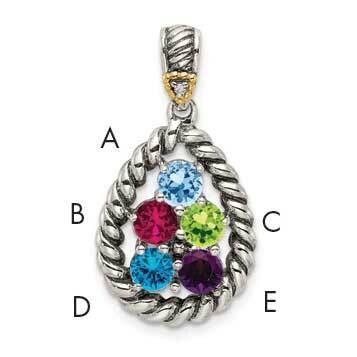 5-Stone Diamond Mothers Pendant Semi-Mount Sterling Silver Antiqued 14k QMPD25/5, MPN: QMPD25/5, 88…