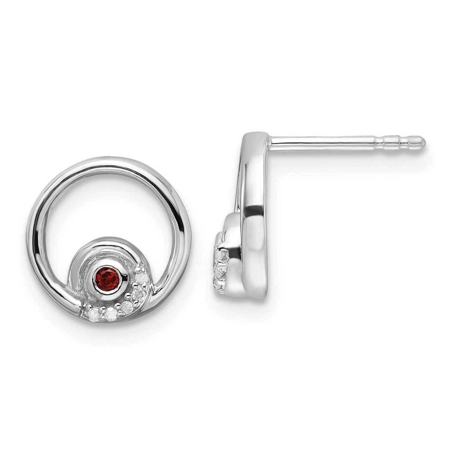 Rh Plated White Ice .03Ct. Diamond Garnet Post Earrings Sterling Silver QW372GA, MPN: QW372GA,
