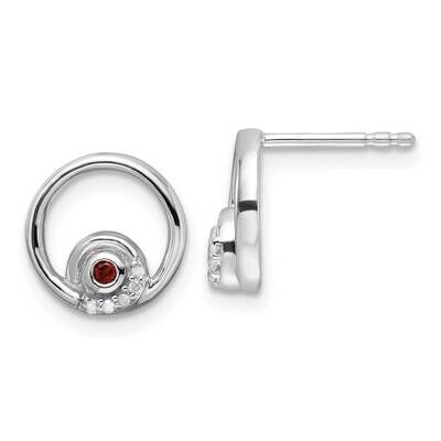 Rh Plated White Ice .03Ct. Diamond Garnet Post Earrings Sterling Silver QW372GA, MPN: QW372GA,