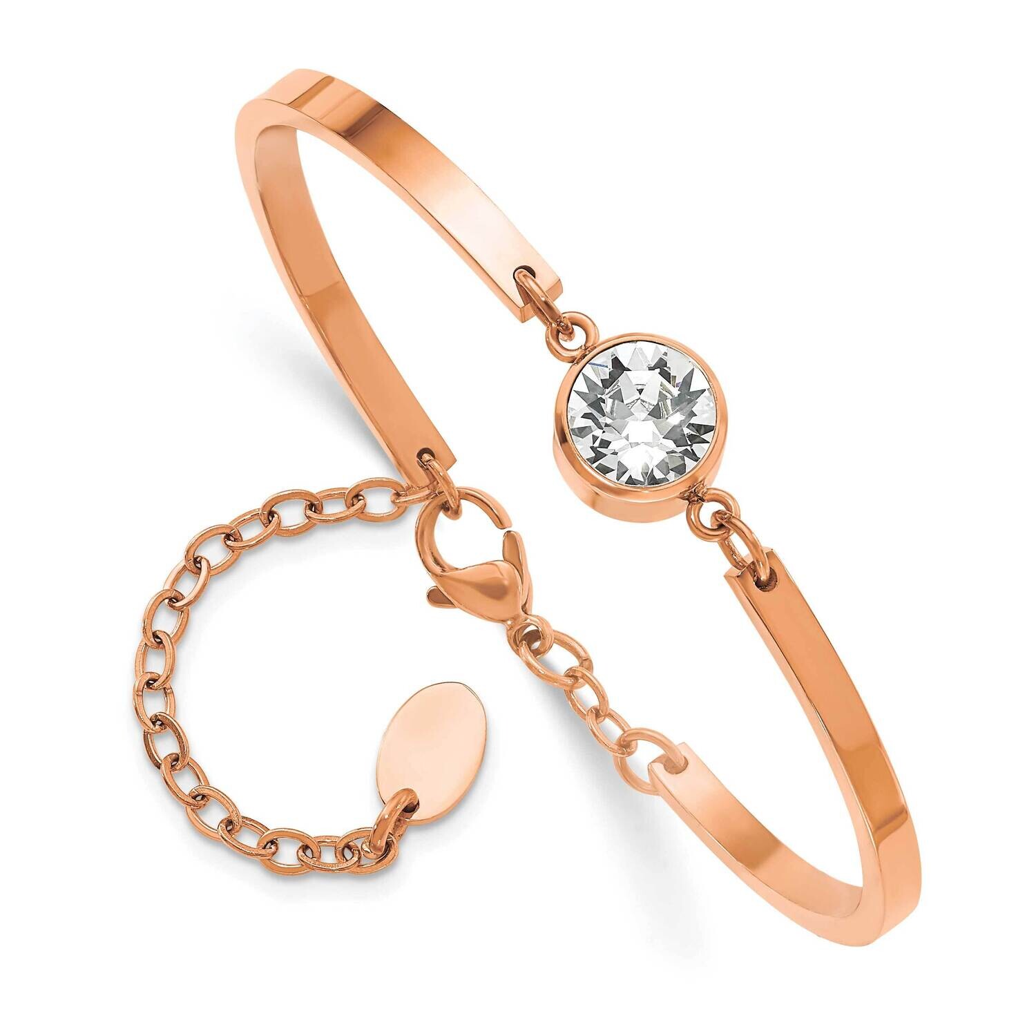 Chisel Polished Rose Ip-Plated Crystal From Swarovski 6.5 Inch Bangle Bracelet 2 Inch Extension Sta…