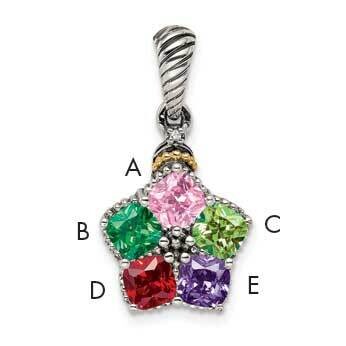 5-Stone Diamond Mothers Pendant Semi-Mount Sterling Silver Antiqued 14k QMPD29/5, MPN: QMPD29/5,