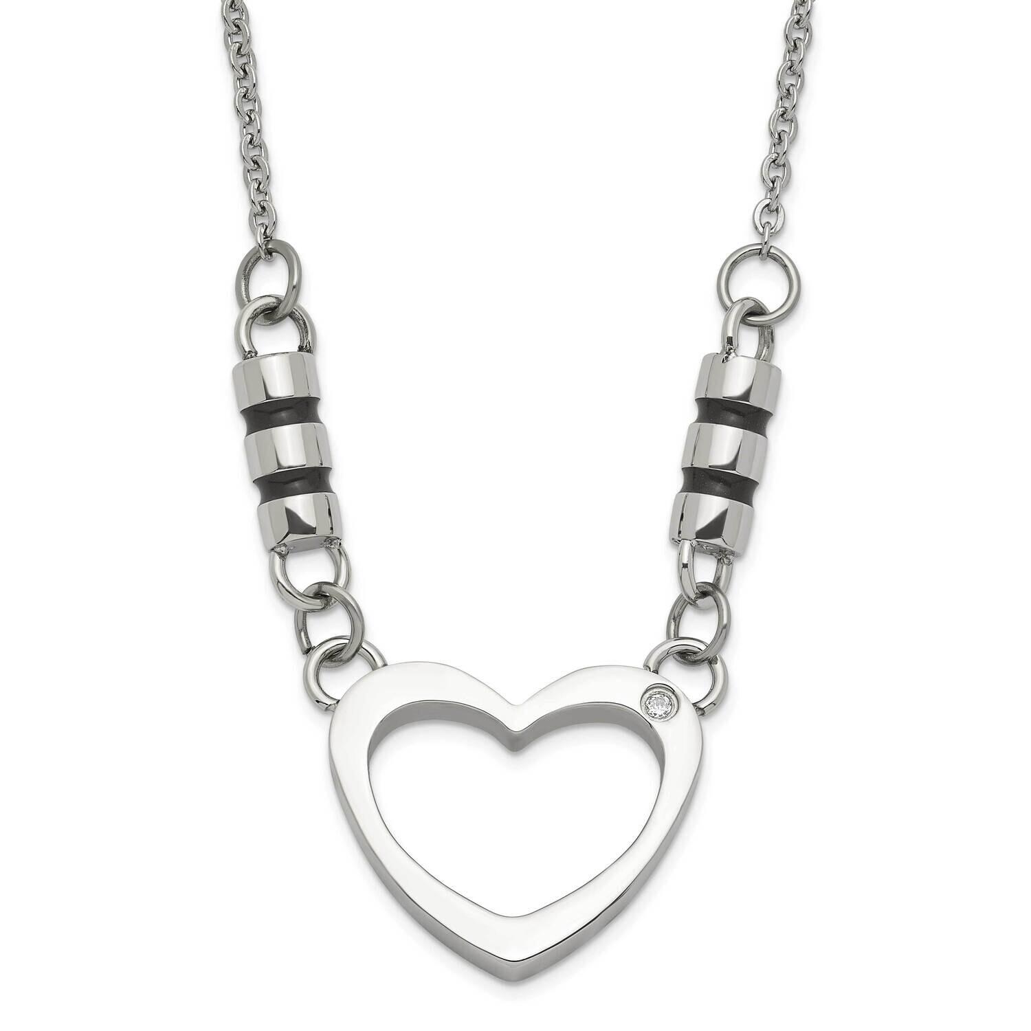 Polished Black Enamel CZ Heart Necklace Stainless Steel SRN1669-19.25 by Chisel, MPN: SRN1669-19.25…