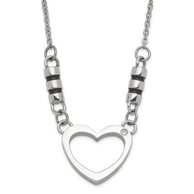 Polished Black Enamel CZ Heart Necklace Stainless Steel SRN1669-19.25 by Chisel, MPN: SRN1669-19.25…