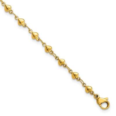 Chisel Polished Yellow Ip-Plated Hearts 9 Inch Anklet Plus 1 Inch Extension Stainless Steel SRA119-…