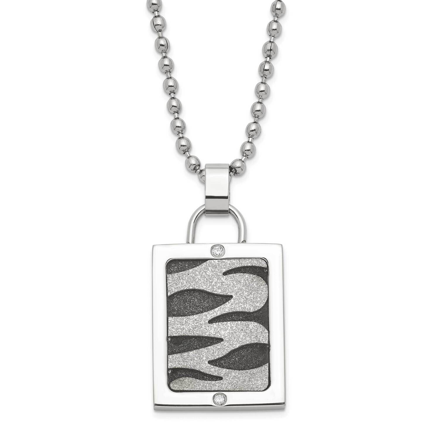 Laser Cut &amp; Black Ip-Plated CZ Dog Tag Necklace Stainless Steel SRN1137-20 by Chisel, MPN: SRN1137-…