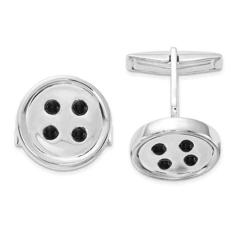 Onyx Button Cuff Links Sterling Silver Polished QQ644