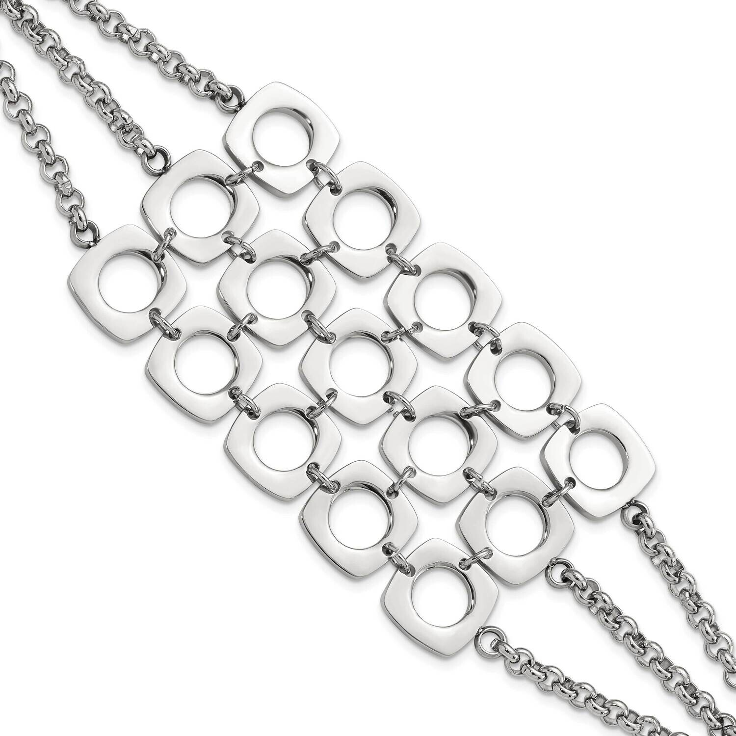 Polished Fancy Three StrSquare Toggle Bracelet 7.5 Inch Stainless Steel SRB1374-7.5 by Chisel, MPN:…