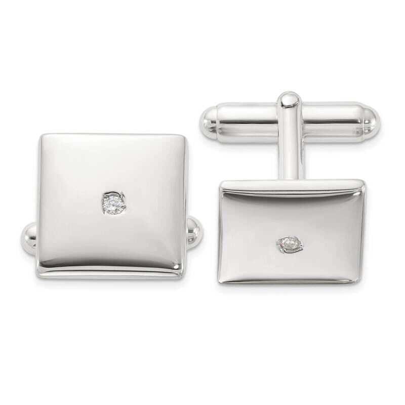 Polished CZ Square Cuff Links Sterling Silver Rhodium-Plated QQ637