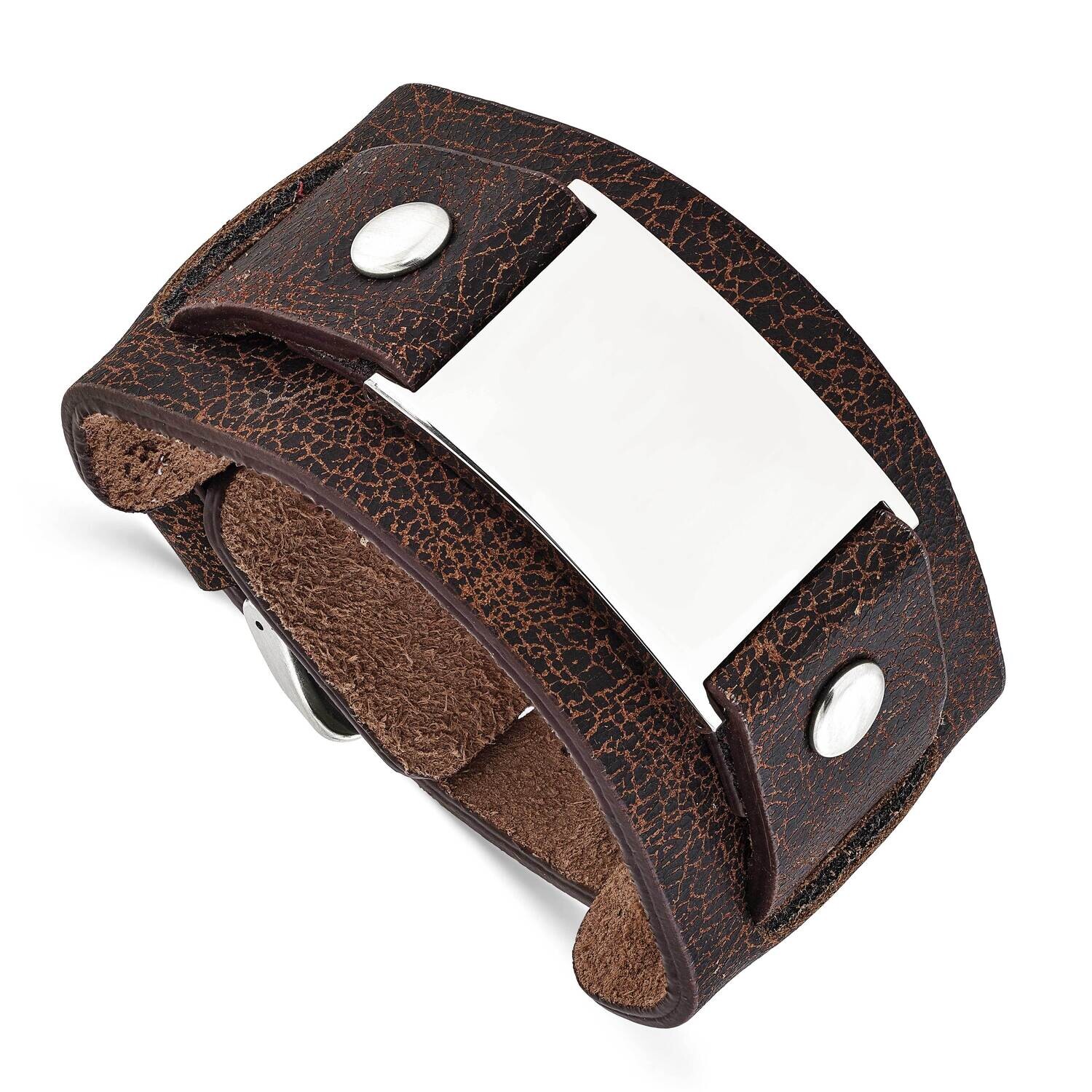 Dark Brown Leather Polished Buckle Bracelet 8.75 Inch Stainless Steel SRB1435-8.75 by Chisel, MPN: …